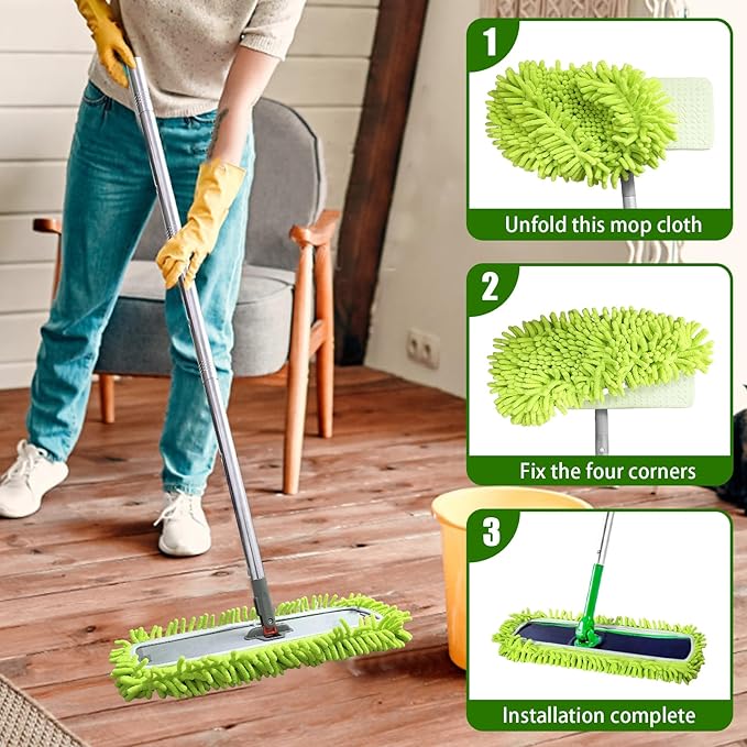 4PCS XL Dust Mop Pads Compatible with Swiffer XL Sweeper,X-Large Reusable Dry Sweeping Cloths for Swiffer,XL Wet Pads Refills & XL Washable Wet Mopping Cloths for Hardwood Floor/Tile/Marble Cleaning