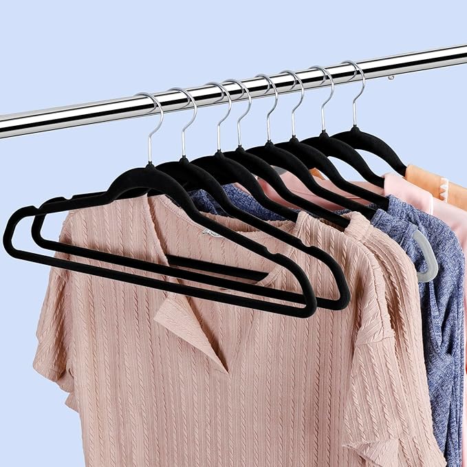ZenStyle 100 Velvet Hangers - Space Saving, Non-Slip with Rotating Hooks & Pants Bar | Ultra Slim Closet Organizer for Coats, Suits (100 Pack)