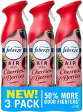 Febreze Air Mist, Air Freshener Spray, Odor Fighting Room Spray, Deodorizer for Home Bathroom Kitchen Office Apartment Dorm Room Classroom, Cherries & Berries Scent, 8.1oz (Pack of 3)