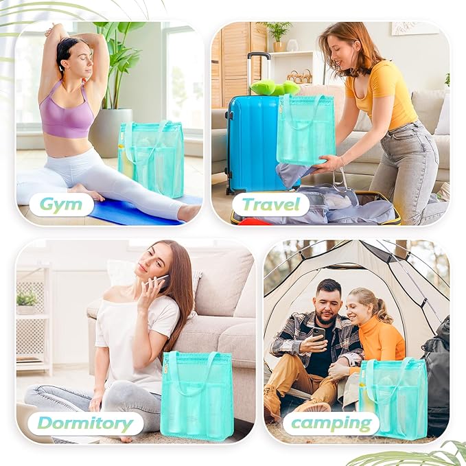 famichan Mesh Shower Caddy Portable, Gym Travel Camp Dorm Room Essentials for College Student Boy Girl, Bathroom Shower Bag - Blue