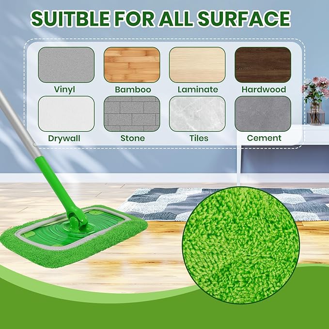 12 Pack Reusable Microfiber Mop Pads - Compatible with Swiffer Sweeper Mop, Washable Dry & Wet Sweeping Cloths Refills for Hardwood Laminate Tile Floor Cleaning