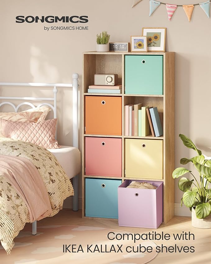 SONGMICS Storage Cubes, Set of 6 Odorless Foldable Storage Boxes, 13 x 13 x 13 Inches, Closet Organizers for Shelf, Rainbow Storage Bins, Colorful Fabric Bins for Bedroom, Living Room URFB233X01