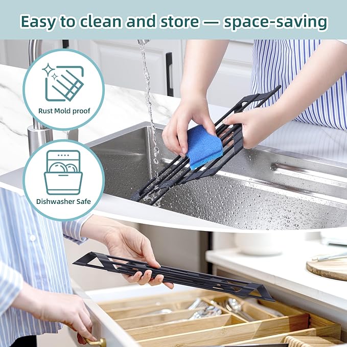 Corner Sink Caddy, Ohuhu Sponge Holder for Kitchen Sink Organizer Silicone Wrapped Steel Anti Slip Rust Triangle Over the Sink Dish Drying Rack for Sink Corner Multipurpose Drainer Trivet Space-Saving