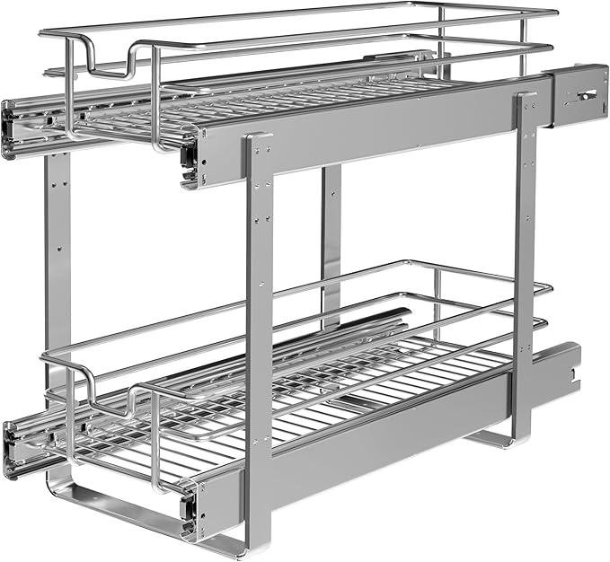JOWBOOW 2-Tier Individual Cabinet Pull Out Shelves (9" W x 22" D), Slide Out Kitchen Panty Narrow Cabinet Storage Sliding Shelves
