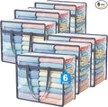 Budding Joy 6 Pack Clear Zippered Storage Bags for Clothes,40L Closet Organizers and Storage Containers Vinyl Moving Bag for Bedding, Linen, Blankets, Comforters, Clothing & Toys, Grey