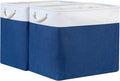 Bidtakay Large Canvas Organization Bins Set of 2 Navy Blue Rectangular Baskets 17x12x15 in for Blankets, Clothes, Towels, Dog Toys Storage
