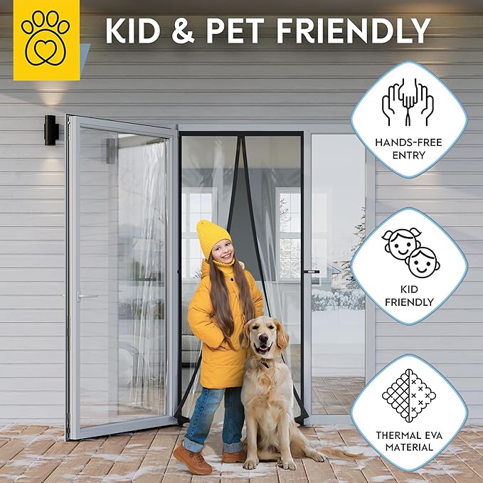 AUGO Magnetic Thermal Insulated Door Curtain - Transparent EVA Door Cover for Winter- Keeps Warm Air in and Cold Air Out - Home Winterizing Products - Patent Pending Keep Open Feature - 34 x 81 Inch