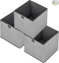 Storage Baskets, 11.8-Inch Woven Fabric Bins, Storage Cubes with Reinforced Handles, Organizer Bins for Closet Shelves, Foldable, for Toys, Clothes (3PCS/Grey-11.8*11.8*11.8inch)