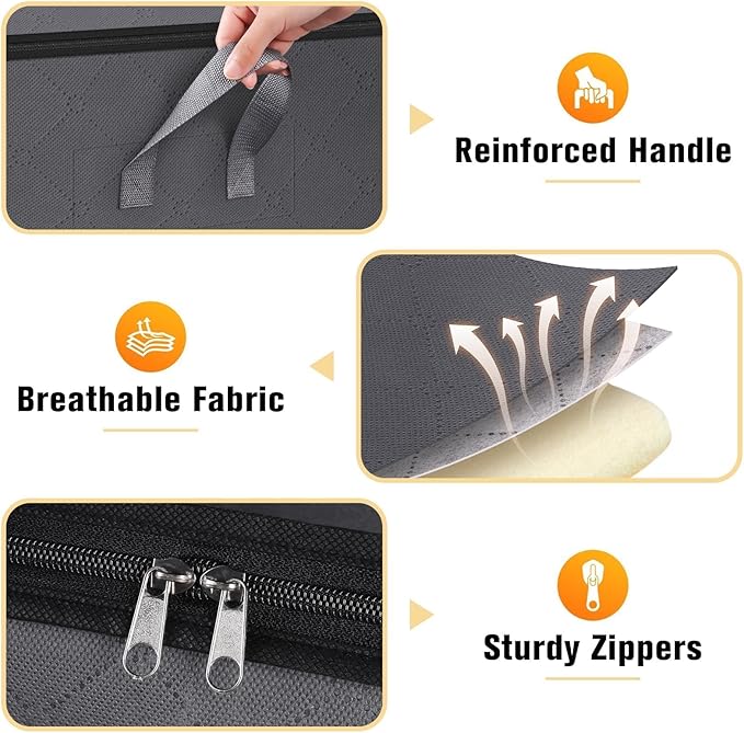 Clothes Storage Bags, 4-Pack Comforter Blanket Organizers, 80L Large Capacity Containers with Visual Window for Clothing, Quilt, Sheet, Pillow, Closet Organization for Bedding (Grey)