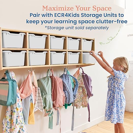 ECR4Kids Scoop Front Storage Bins, Multipurpose Organization, White, 10-Piece
