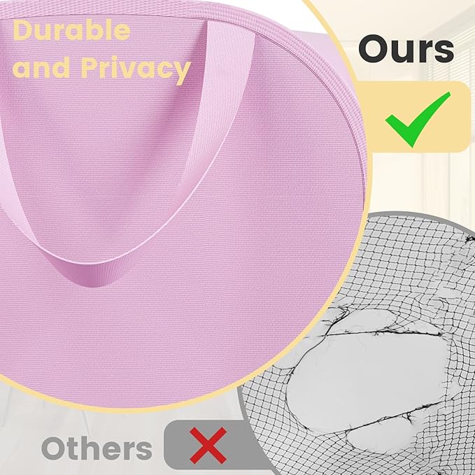 Polyester Strong Mesh Pop-up Laundry Hamper, Quality Pop Up Hampers for Laundry with Durable Handles Solid Bottom High Carbon Steel Frame, Easy to Open and Fold Flat for Storage(Light Pink)