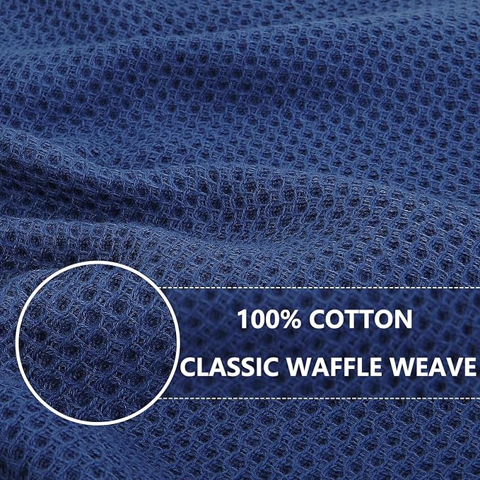 Homaxy 100% Cotton Waffle Weave Kitchen Dish Towels, Ultra Soft Absorbent Quick Drying Cleaning Towel, 20x28 Inches, 6-Pack, Navy Blue