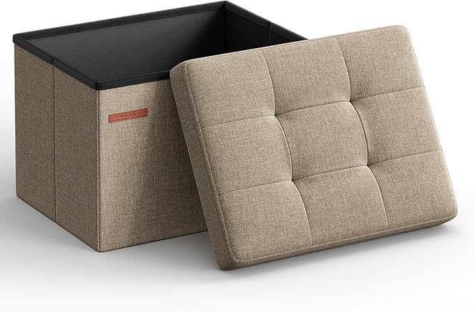SONGMICS MAZIE Collection - Small Folding Storage Ottoman, Foot Rest Stool, 12.2 x 16.1 x 12.2 Inches, 286 lb Load Capacity, for Living Room, Bedroom, Home Office, Dorm, Light Taupe ULSF102K01