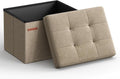 SONGMICS MAZIE Collection - Small Folding Storage Ottoman, Foot Rest Stool, 12.2 x 16.1 x 12.2 Inches, 286 lb Load Capacity, for Living Room, Bedroom, Home Office, Dorm, Light Taupe ULSF102K01