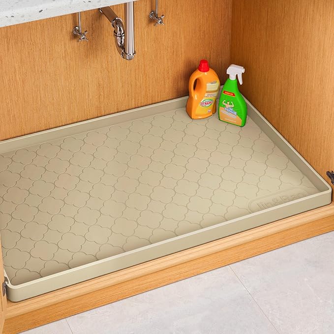 Jin&Bao Waterproof Under Sink Mat 22" x 19", Thick Silicone Mat Cabinet Protector for Kitchen and Bathroom, Shelf Liner, Home Organizer and Storage, Multipurpose Tray for Gadgets and Essentials