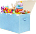 popoly Large Toy Box Chest with Lid, Collapsible Sturdy Toy Bin Storage Organizer Boxes Baskets for Kids, Boys, Girls, Nursery, Playroom, 25"x13" x16" (Linen Blue)