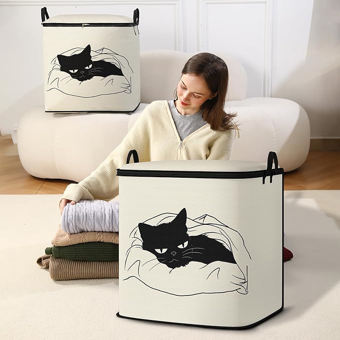 Large Comforter Storage Bag with Zipper,Closet Organizer for Clothes/Blankets/Quilts/Pillows,Fabric Moving Bags with Portable Handles 95L(2-Pack)