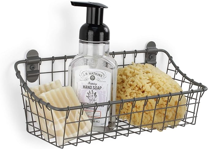 Spectrum Small Wire Wall Basket Industrial Gray Rustic Wall Bin, Vintage Wire Basket Wall Mount Organizer Wall Mount Hanging Wire Caddy, Modern Wire Basket for Versatile Wall Mount Storage