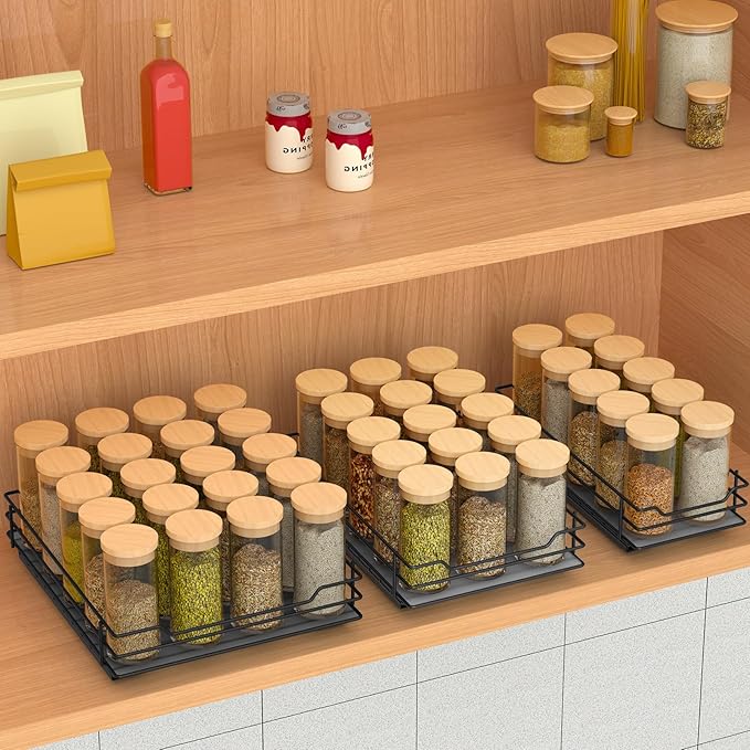 Pull Out Spice Rack Organizer for Cabinet, Heavy Duty Slide Out Spice Rack Organizer for Kitchen Cabinets and Pantry, Fits Spices, Sauces, Canned Food (8.5''Wx10.5''Dx2.5''H)