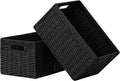 UBBCARE 2 Pack Wicker Basket, 13.4L×8.3H×7.1W inch Woven Paper Rope Storage Baskets for shelves, Foldable Rectangular Storage Baskets with Handle, Storage Basket for Organizing, （Black,2pack Medium）