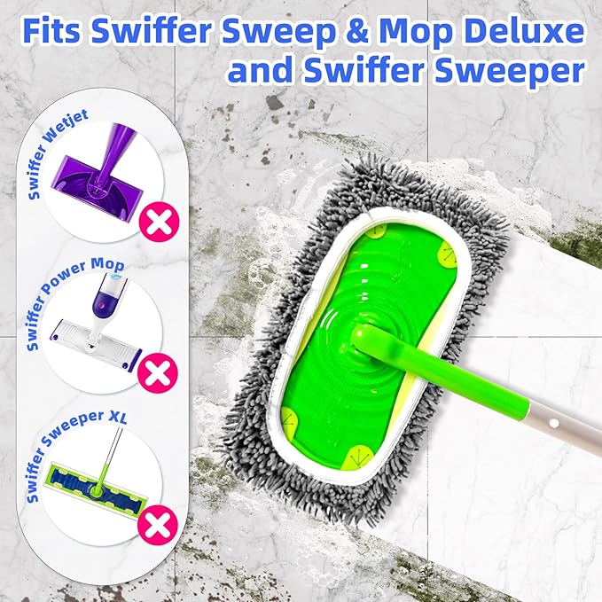 Reusable Microfiber Mop Pads Compatible with Sweeper Mop, Replacement Wet Mopping pad Refills & Washable Dry Sweeping Cloths for Use on All Sealed Floors - Stone, Hardwood, Laminate & Tile (6 Grey)