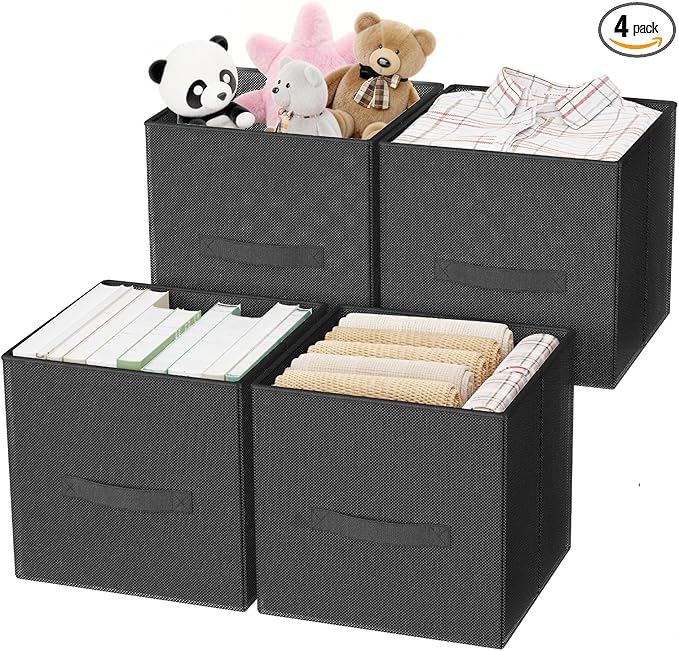 Fabric Storage Bins, Foldable Storage Cubes Baskets with Handle for Organizing, Collapsible Bins Cube Organizer Baskets for Closet, Shelves, Clothes, Towel (Gray, 4 Pack)