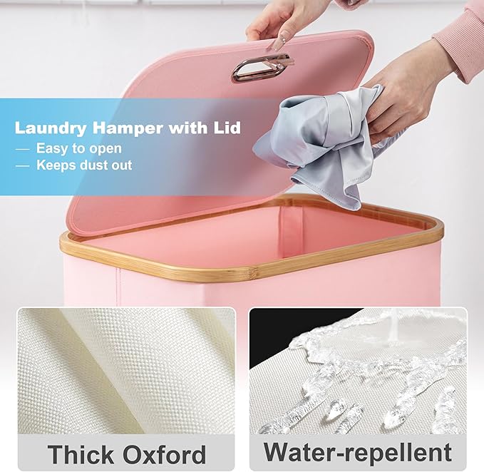 Laundry Basket with Wheels, Tall Dirty Clothes Hamper on Wheels, Rolling Laundry Hamper with lid for Dorm, Bedroom and Bathroom (Pink, 100L)