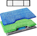 KEEPOW Reusable Microfiber Mop Pads Refills Compatible with Shark VACMOP VM252 VM200 VM401 VM180 VM252GN VC205 VM250 VM190 VM200P12, Upgraded Dirt Chamber for Hard Floor, Blue & Green, 1+1+1+1 Pack