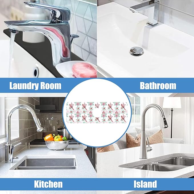 Chrismas Sink Splash Guard Faucet Mat Cute Christmas Absorbent Fast Drying Mat Sink Gadgets Splash Guard Behind Faucet Drip Catcher for Kitchen Bathroom 15.5"X5.5"