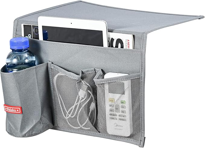 Falaku Bedside Caddy, 4 Pockets Bedside Organizer Caddy Under Mattress,Holds Water Bottles,Magazines,Books (Classic 4 Pockets-Grey)