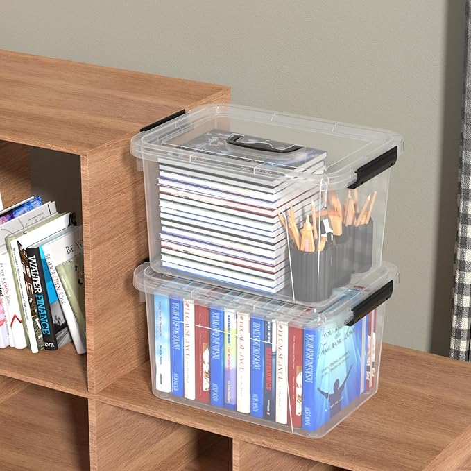 Knifefish 4-Pack Plastic Storage Bins Boxes Containers with Lids, 18 L Clear Latching Box with Handle