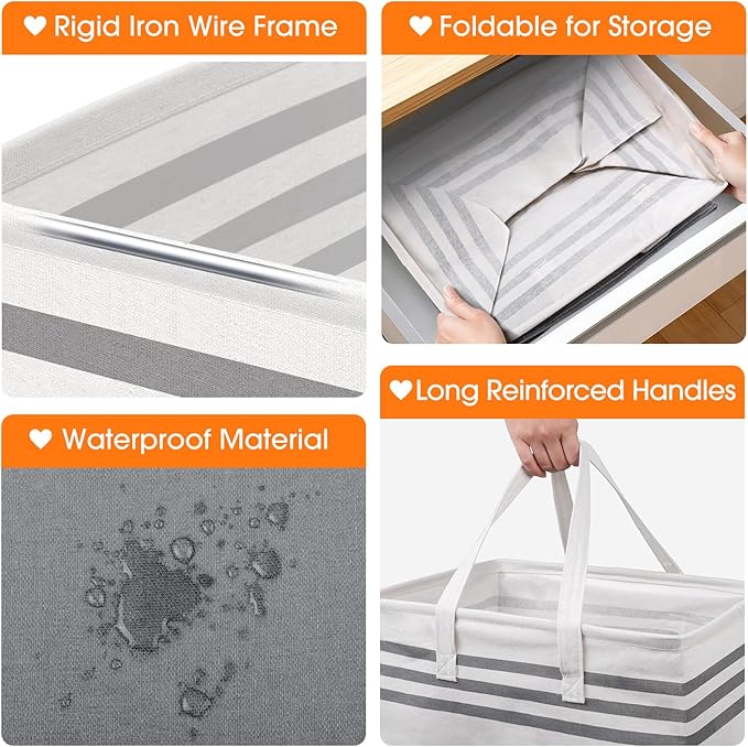 2 Pack Large Laundry Baskets, Laundry Hampers, Freestanding Waterproof Collapsible Clothes Bag with Extended & Reinforced Handles - Clothes Basket for Dorm, Bathroom, Home (Light Grey/75L)