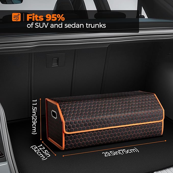 Car Organizers and Storage - Trunk Organizer for Suv Car,Car Trunk Leather Storage Box,Extra Large,Magnetic Lid,Collapsible and Adjustable
