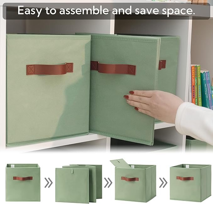 GRANNY SAYS 11 Inch Cube Storage Bins, Collapsible Fabric Storage Cubes with Handle, Closet Baskets for Organization, Storage Cubes for Shelves, Closet, Green, 6-Pack