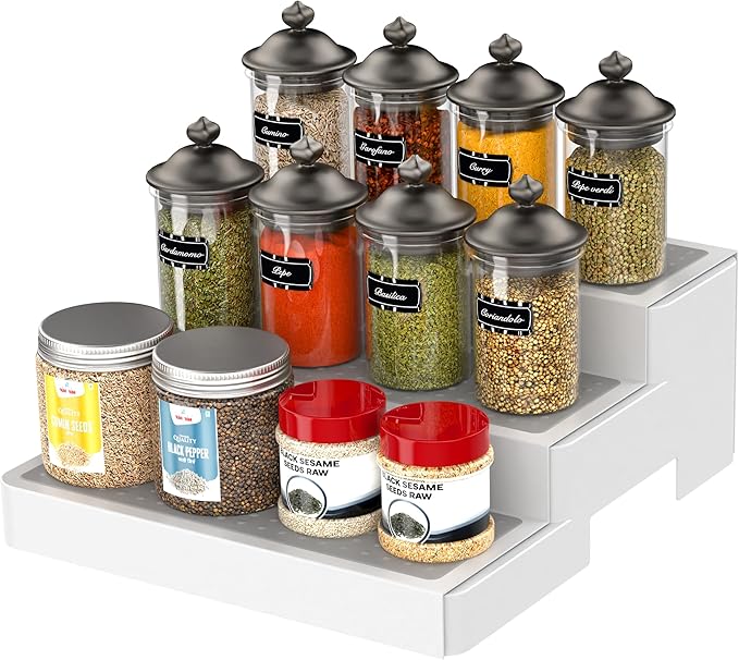 YAN & HIN Pack of 2, 3-Tier Spice Rack, Expandable and Non-Skid tiered Shelf, Medicine Cabinet Organizers, pantry organizers, and Seasoning Organizer, Canned Food Organizer