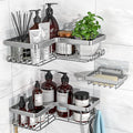 YASONIC Corner Shower Caddy, 3-Pack Adhesive Bathroom Caddy with Soap Holder and 12 Hooks, Rustproof Stainless Steel Shower Organizer, No Drilling Wall Mounted Shower Rack, Brushed Silver