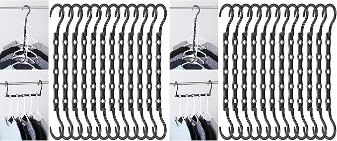 Mr. Pen- Space Saving Hangers for Clothes, 12 pcs, Black, Plastic Multi Clothes Hangers Space Saving, 5 Slots, 360° Rotating Hooks (Pack of 2)