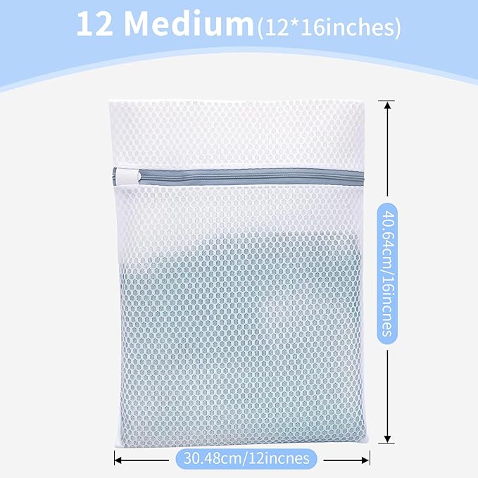 Laundry Bags Mesh Wash Bags with Strong Zipper, Upgraded Honeycomb and Fine Mesh Design Delicate Laundry Bag for College,Dorm,Storage(12X16IN, 12PCS)