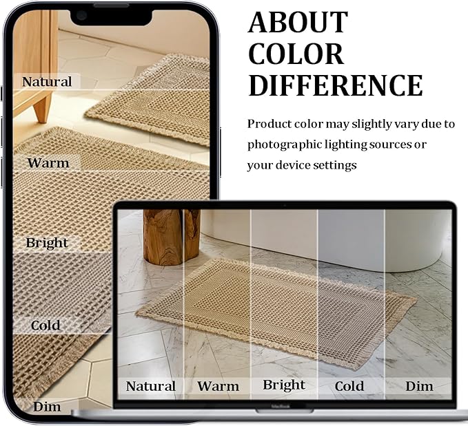 JIUZHEN Set of 2 Waffle Bath Mats Super Absorbent Bath Mat Non Slip Bathroom Rugs for Bathroom Floor Dry Fast Washable Boho Rugs for Beside Tub, 16" x 24" +20" x 32", Loop-Brown