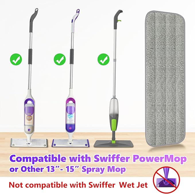 6 Pack Reusable Mop Pads Compatible with Swiffer PowerMop, Wood Floor Pads Microfiber Mop Replacement Refills Machine Washable for All Floor Surfaces