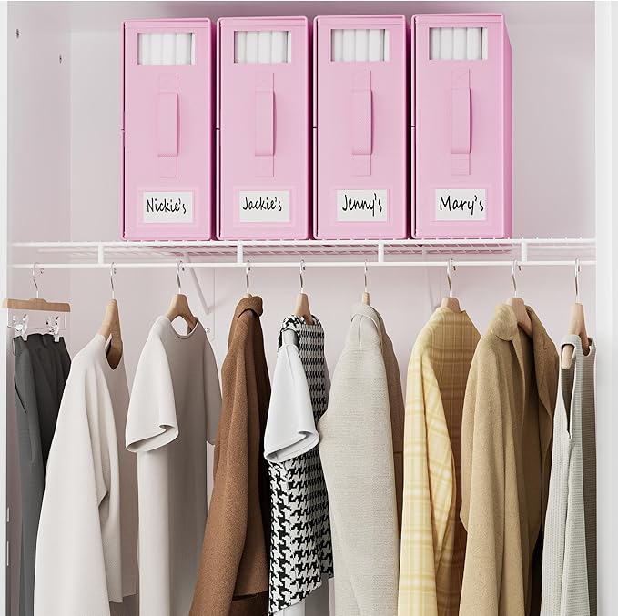 SUOCO SheetCube Bed Sheet Organizers and Storage 4 Pack, Foldable Linen Closet Organizer with Window and Label, Bedding Folder Storage Box Container for Blanket, Duvet Cover Set, Bed Sheet Set - Pink
