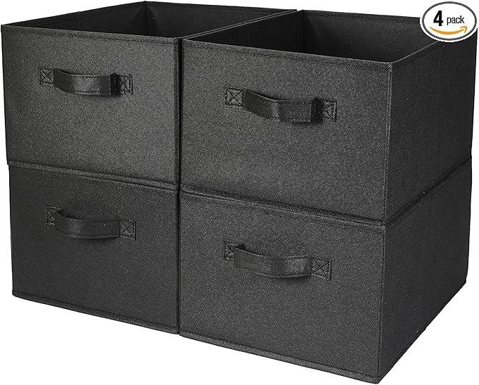 BOMKEE Clothings Collapsible Storage Bins, Foldable Organizers and Storage Baskets Cube Storage Bin for Bedroom Living Room (4 Pack) (Black, 15.4x11.4x7.9inch)