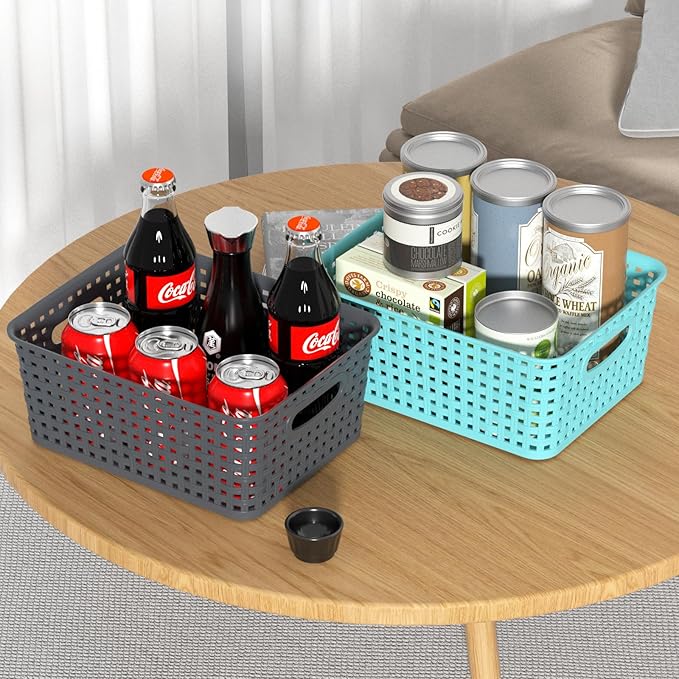 Colour Pantry Organizer Basket, Plastic Woven Storage Baskets, 6 Packs