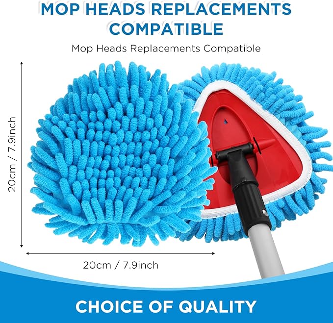 Baderke 3 Pack Chenille Mop Heads Replacements Compatible with 1 Tank System Chenille Duster Replacement Heads Microfiber Spin Mop Refill Pads Reusable Dust Refills for Floor Cleaning (Blue)