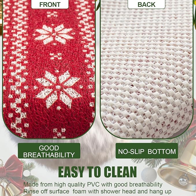Hargiis Christmas Non-Slip Bathtub Mat, Anti Slip Shower Mat, Fast Drying Bathtub Mats, Foot Scrubber Mat, Anti Slip Mat for Tub, Floor, Bathroom, Kitchen, Home, Hotel (Reindeer Snowflake, 24"x16")