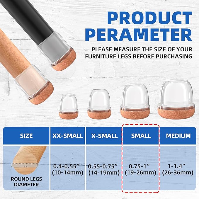 20 Pcs Clear Small Chair Leg Floor Protectors for Hardwood Floors, Upgraded Rubber Chair Leg Caps with Felt Pads, Furniture Leg Feet Cups Protect Floors from Scratches Reduce Noise (Fit 0.75"-1")