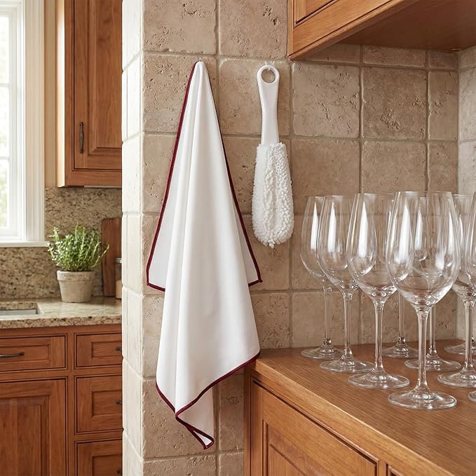 Acellegic 2 Pack Large Microfiber Polishing Cloths Wine Glass Cloths and 1 Pcs Wine Glass Cleaning Brush Lint-Free Drying Towels for Crystal Glasses Stemware Glassware Bar Restaurant Kitchen Supplies