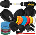Holikme 22Pack Drill Brush Attachments Set, Scrub Pads & Sponge, Buffing Pads, Power Scrubber Brush, Car Polishing Pad Kit,Wax Applicator Pad,Car Cleaning Kit，Cleaning Supplies，Masonry Brushes,Black