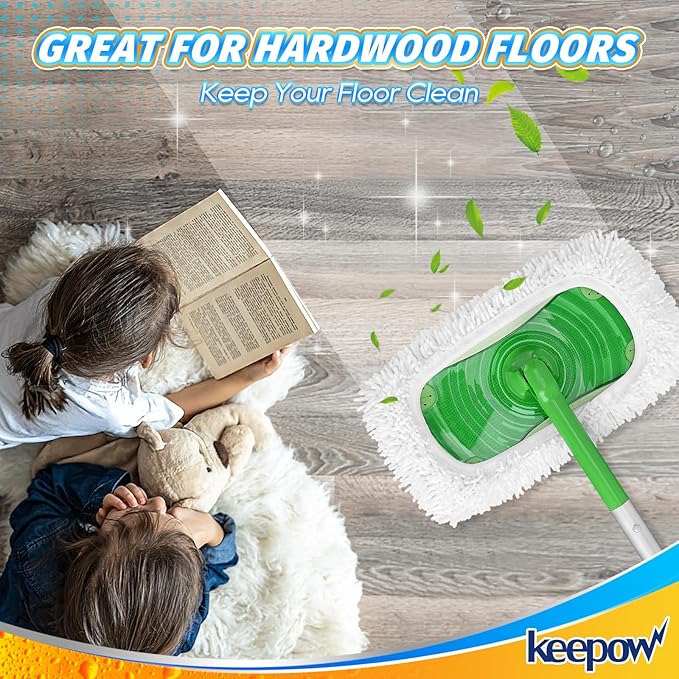 KEEPOW Reusable Microfiber Mop Pads Compatible with Swiffer Sweeper, Dry Sweeping Cloths, Washable Wet Mopping Cloth Refills for Hardwood Floor Cleaning, 6 Pack