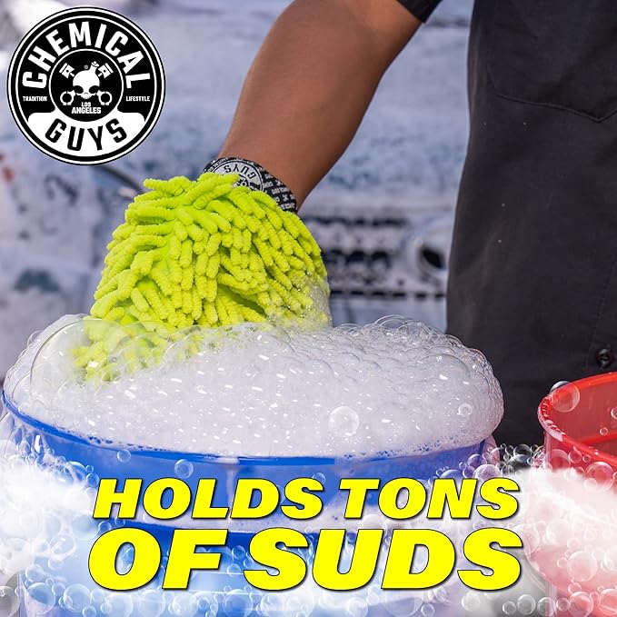 Chemical Guys MIC493 Chenille Premium Scratch-Free Microfiber Wash Mitt, Lime Green, 9.6" x 2.3" x 7" (Pack of 2)